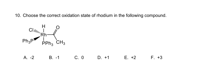 Solved 10. Choose the correct oxidation state of rhodium in | Chegg.com