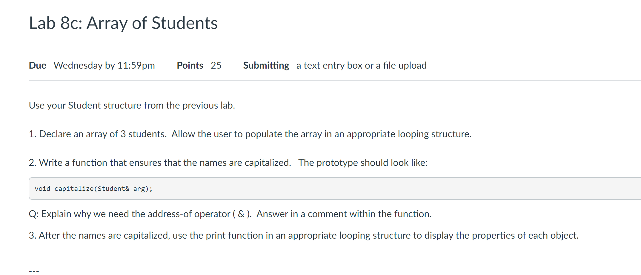 Solved Lab 8c: Array of Students Due Wednesday by 11:59pm | Chegg.com
