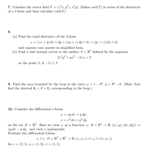 Solved 7. Consider the vector field F = (z 2x, y2 z, x2 y).