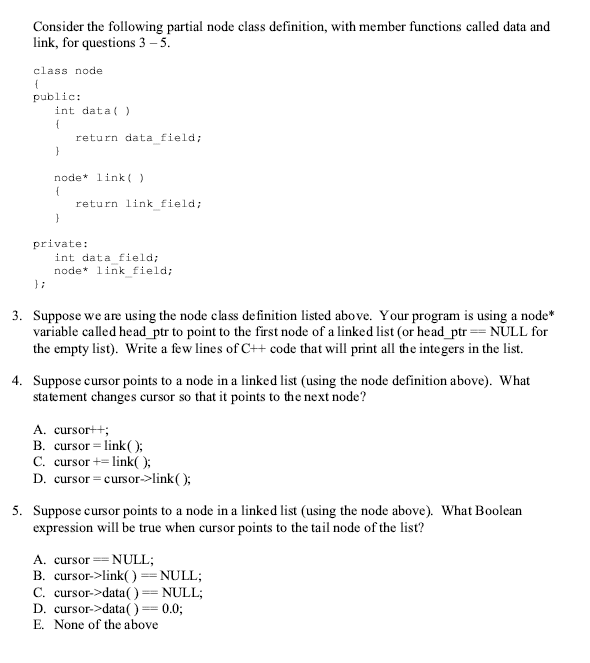 Solved Consider the following partial node class definition, | Chegg.com