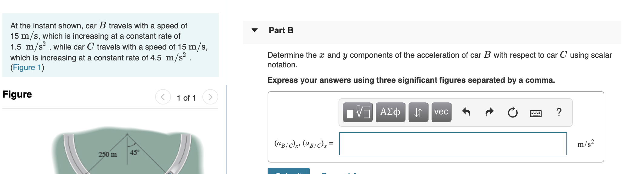 Solved Part A At the instant shown, car B travels with a | Chegg.com