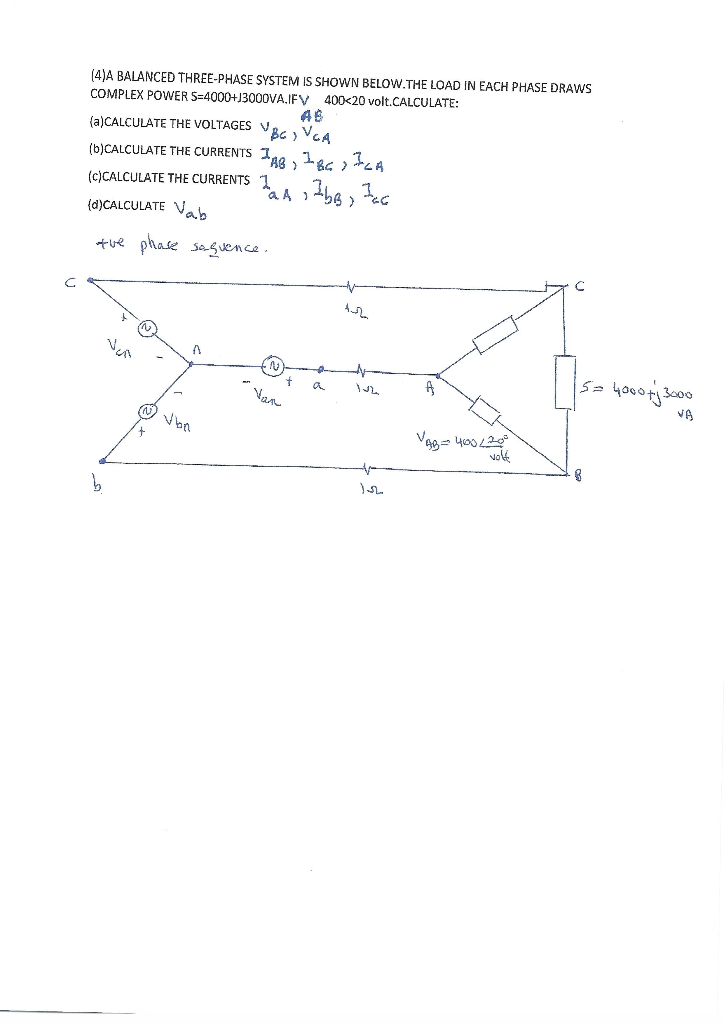 Solved (4)A BALANCED THREE-PHASE SYSTEM IS SHOWN BELOW.THE | Chegg.com