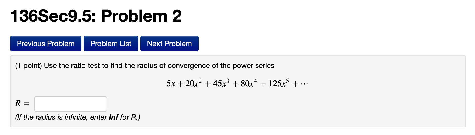 Solved 136Sec9.5: Problem 2 Previous Problem Problem List | Chegg.com