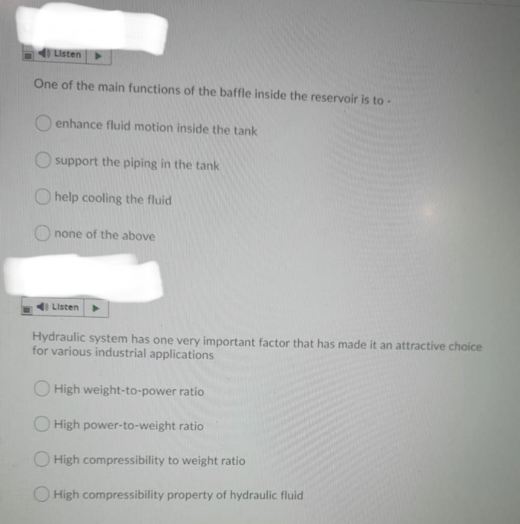Solved Listen > One of the main functions of the baffle