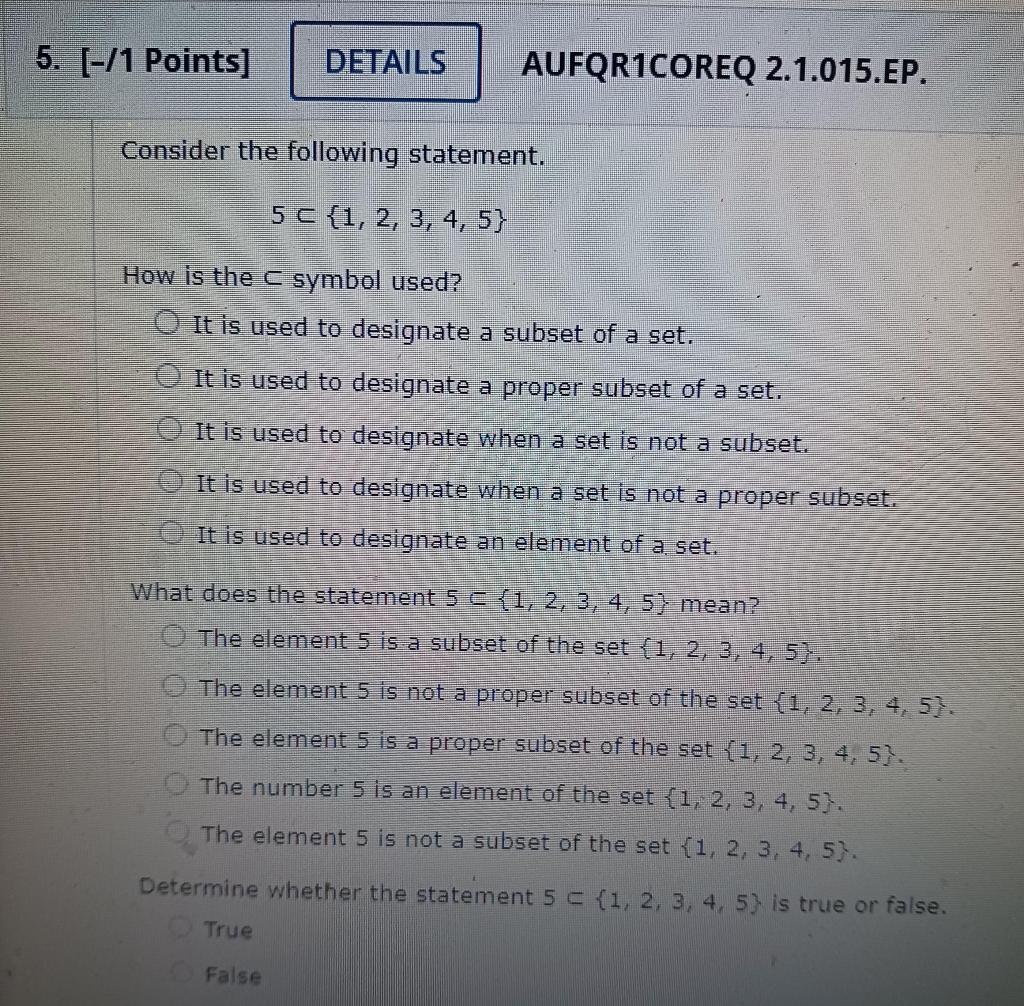 Solved AUFQR1COREQ 2.1.015.EP. Consider the following | Chegg.com