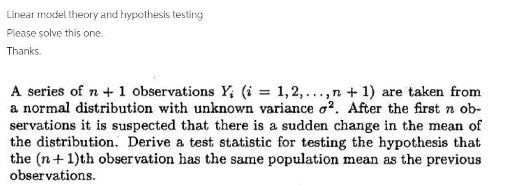 Solved Linear model theory and hypothesis testing Please | Chegg.com