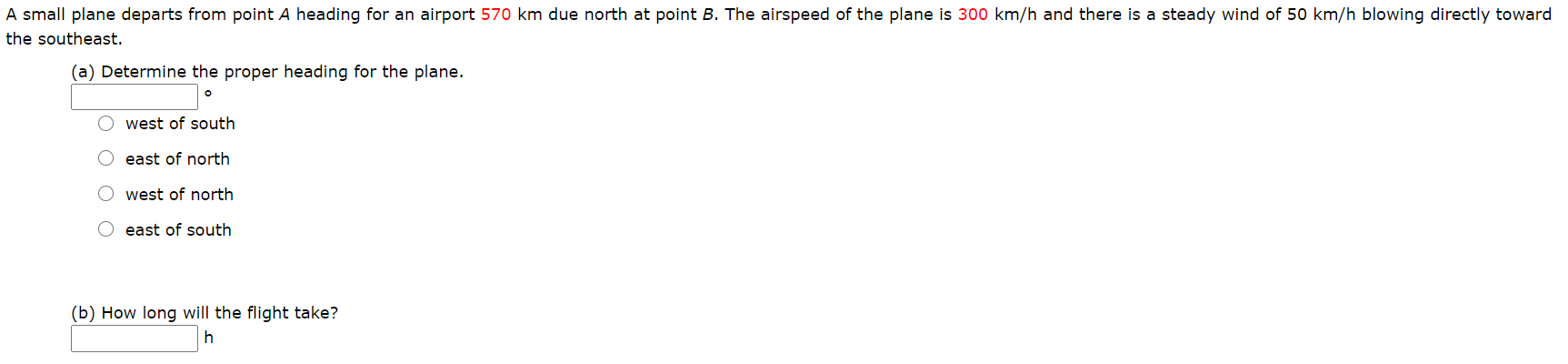 Solved A small plane departs from point A heading for an | Chegg.com
