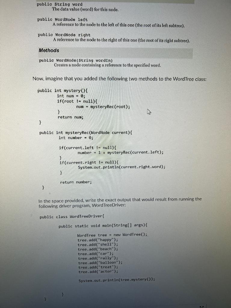 Solved public String word The data value (word) for this | Chegg.com