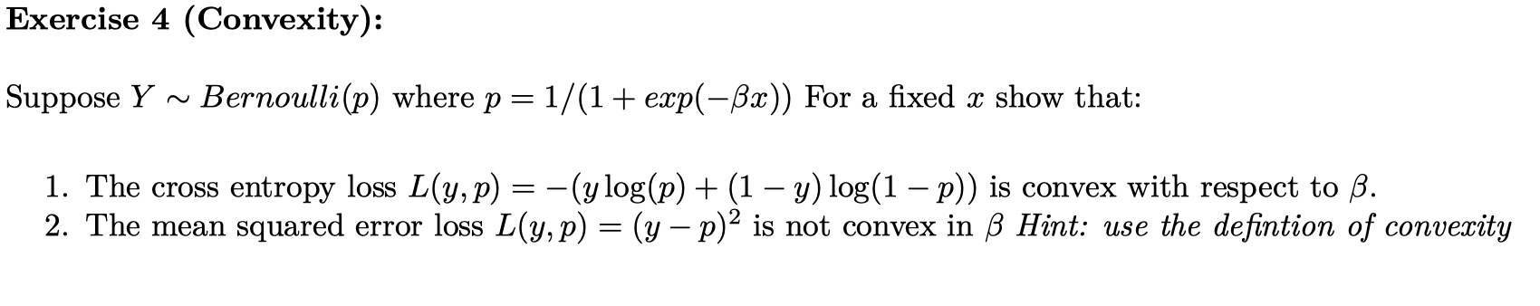 Solved Exercise 4 Convexity Suppose Y Bernoulli P W Chegg Com