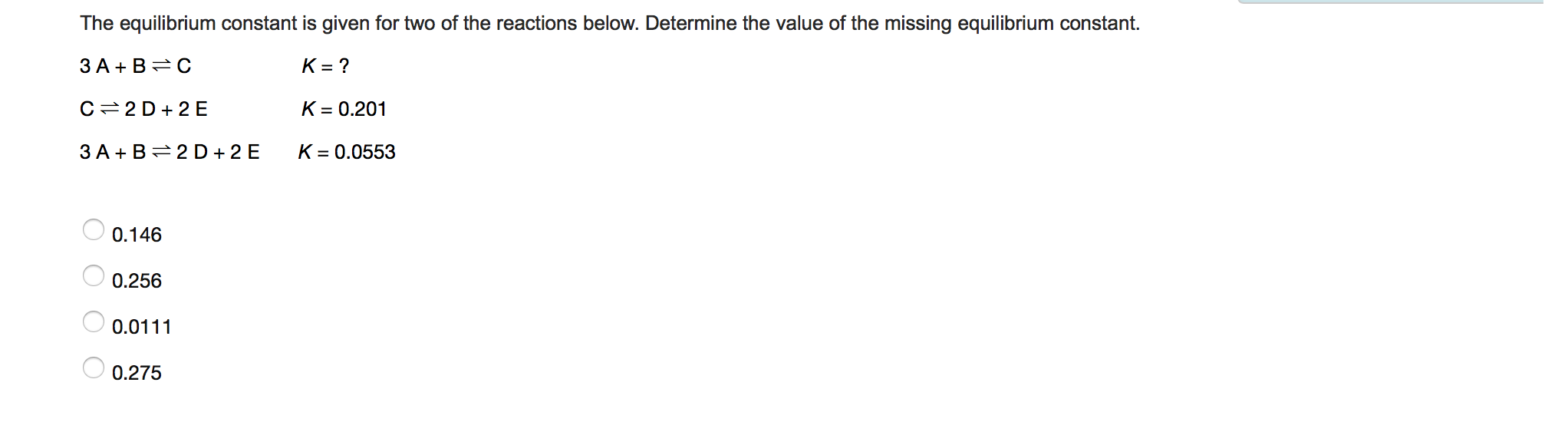 Solved The equilibrium constant is given for two of the | Chegg.com