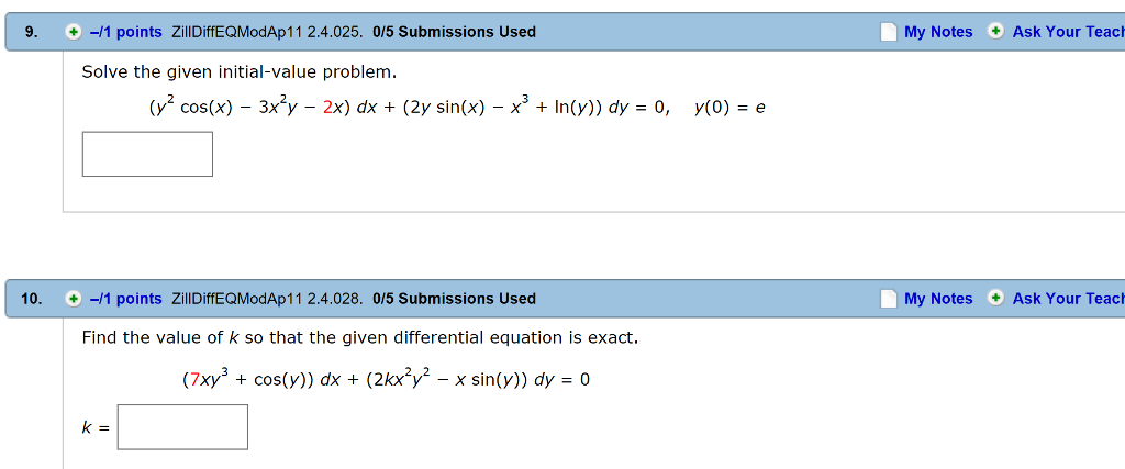 Solved 9. +-1 Points ZillDiffEQModAp11 2.4.025. 0/5 | Chegg.com