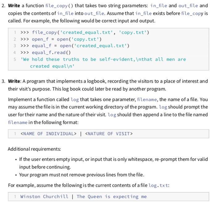 Solved 2. Write a function file_copy() that takes two string | Chegg.com