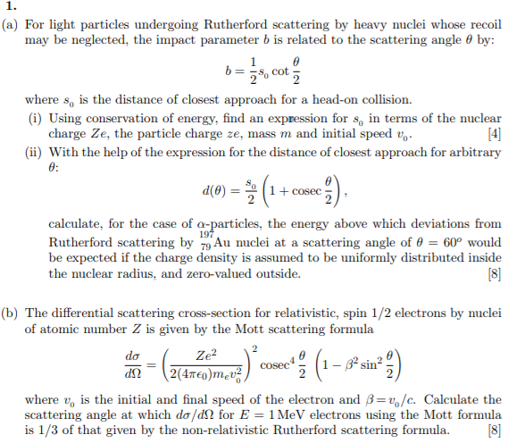 (a) For light particles undergoing Rutherford | Chegg.com