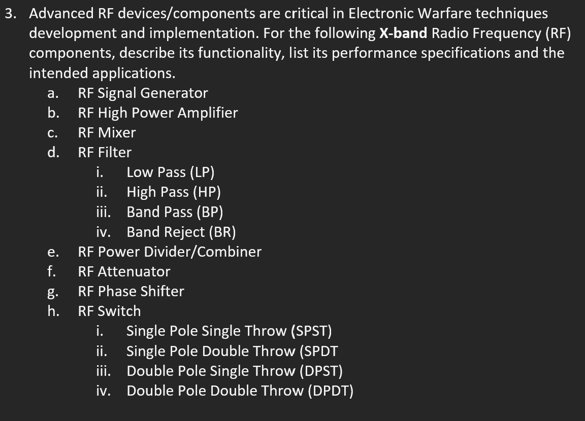 Solved a. 3. Advanced RF devices/components are critical in | Chegg.com