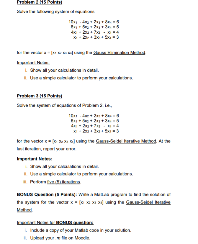 Solved Problem 2 (15 Points) Solve the following system of | Chegg.com