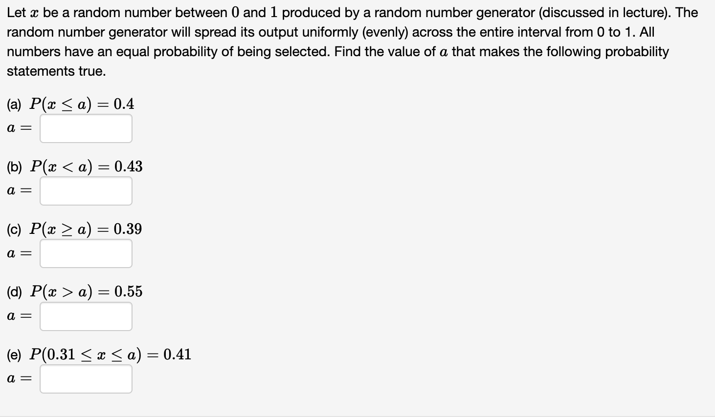 Solved Let x ο»Ώbe a random number between 0 ο»Ώand 1 ο»Ώproduced | Chegg.com