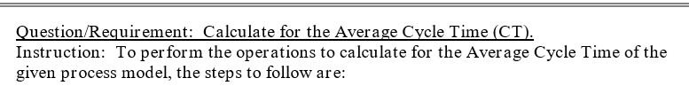 Question/Requirement: Calculate for the Average Cycle Time (CT).
Instruction: To perform the operations to calculate for the 