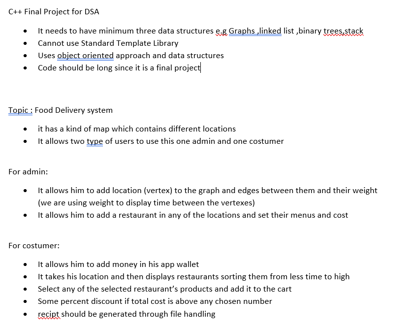 Solved C++ Final Project for DSA . It needs to have minimum | Chegg.com