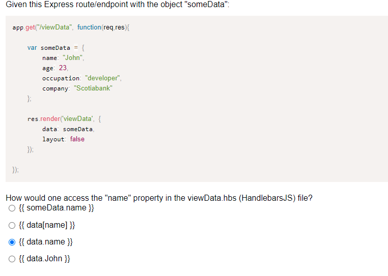 Solved Given this Express route/endpoint with the object | Chegg.com