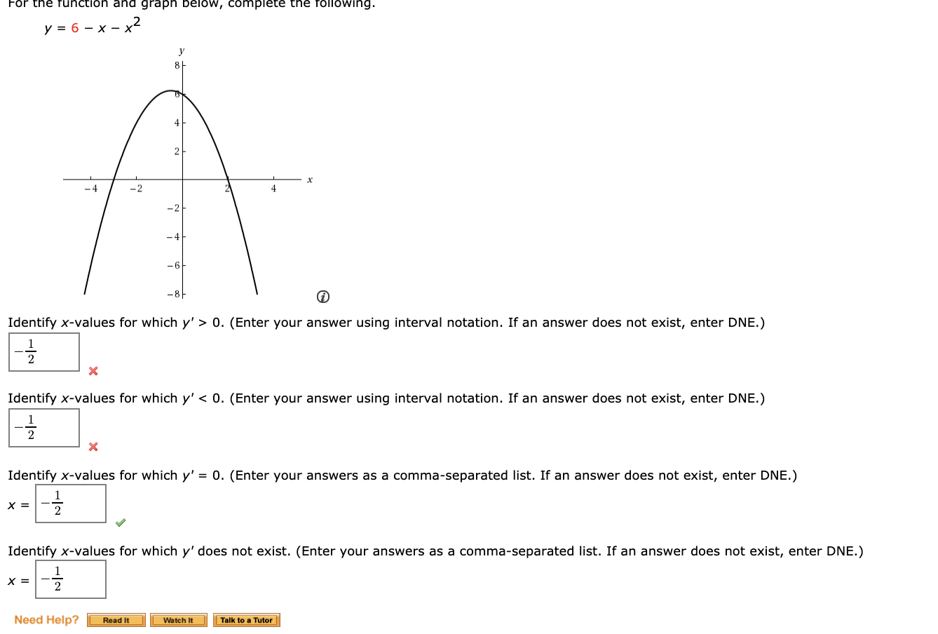 Solved For the function and graph below, complete the