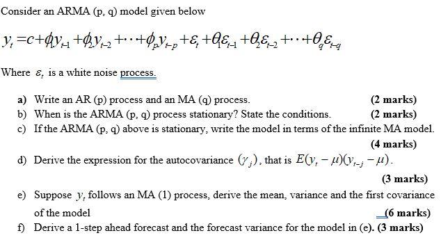 Consider An Arma P Model Given Below Y C 8y4 O Chegg Com