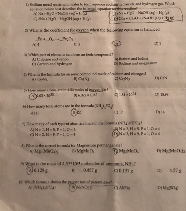 Solved Sodium Metal Reacts With Water To Form Aqueous Sod...
