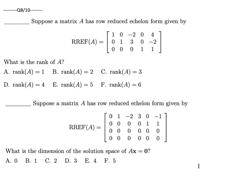 Solved Q8 10 Suppose a matrix A has row Chegg