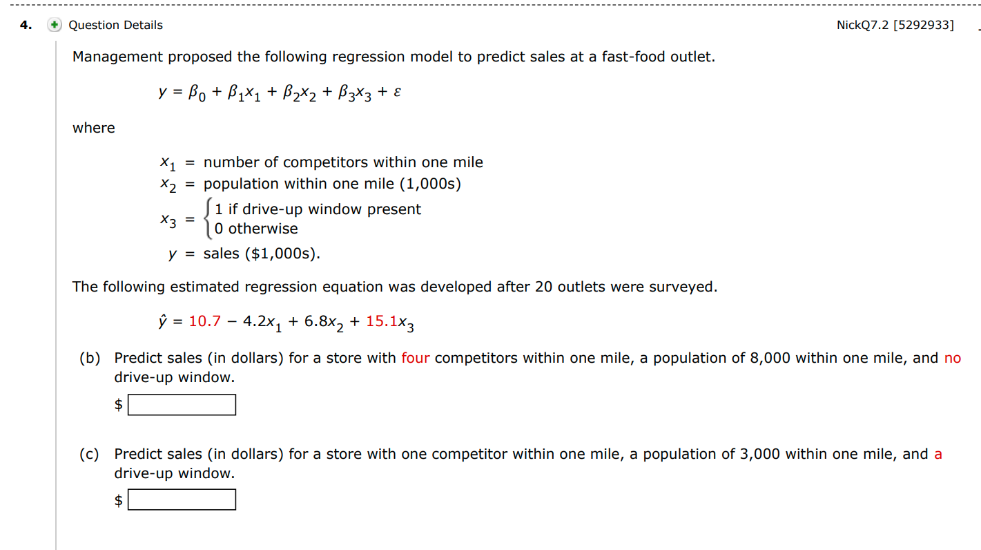 Solved Management proposed the following regression model to | Chegg.com