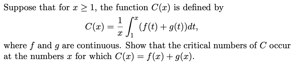 Solved Suppose That For X 1 The Function C X Is Defin Chegg Com