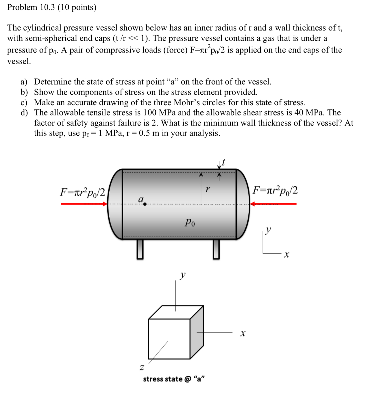 Solved The cylindrical pressure vessel shown below has an