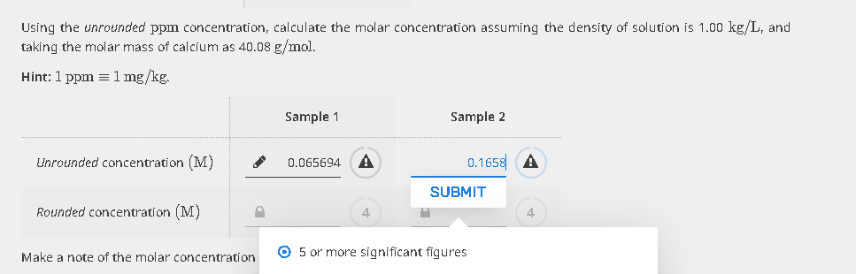 Solved Using the unrounded ppm concentration, calculate the | Chegg.com