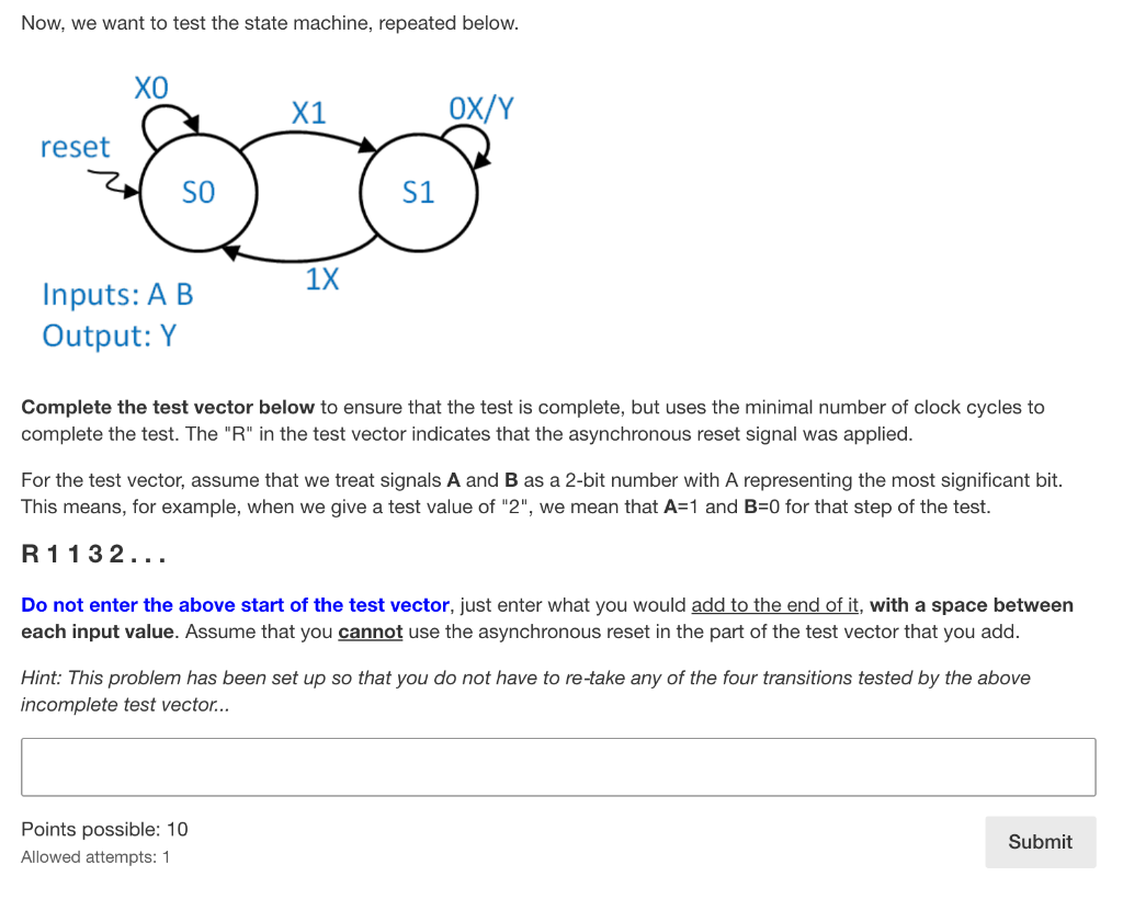 Solved Now, we want to test the state machine, repeated | Chegg.com
