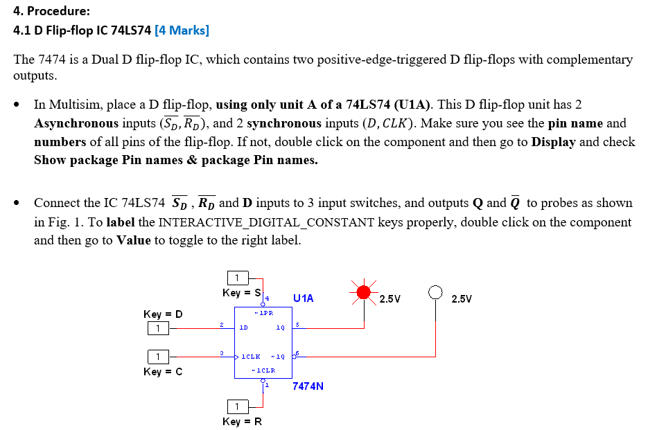 Solved 4. Procedure: 4.1 D Flip-flop IC 74LS74 [4 Marks] The | Chegg.com
