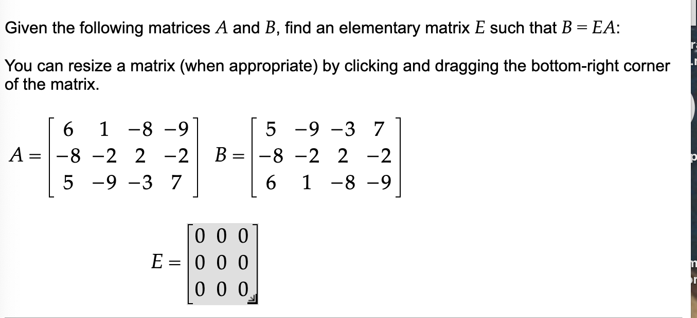 Solved Given The Following Matrices A And B, Find An | Chegg.com