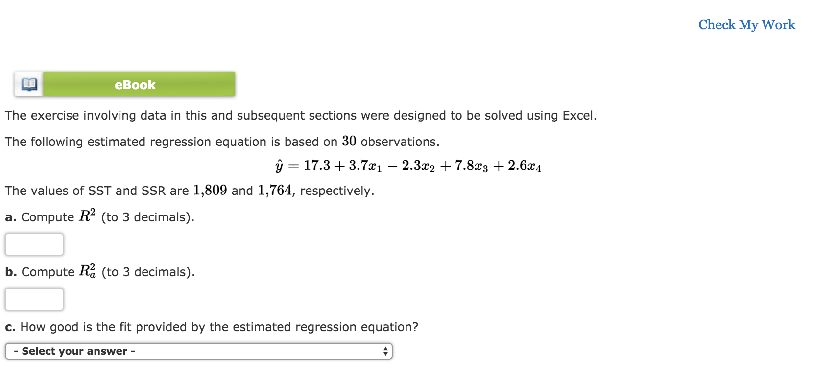 Solved Check My Work EBook The Exercise Involving Data In | Chegg.com