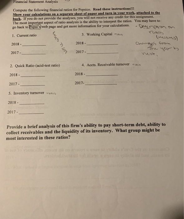 Solved Financial Statement Analysis Compute the following | Chegg.com