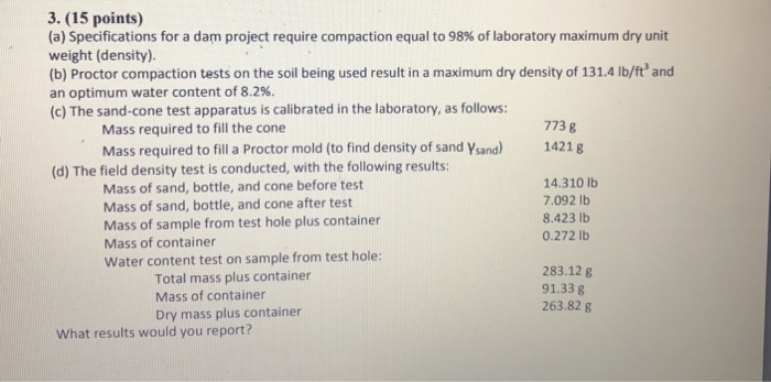 Solved 3. (15 points) (a) Specifications for a dam project | Chegg.com