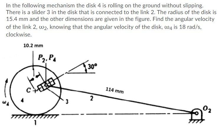 Solved In the following mechanism the disk 4 is rolling on | Chegg.com