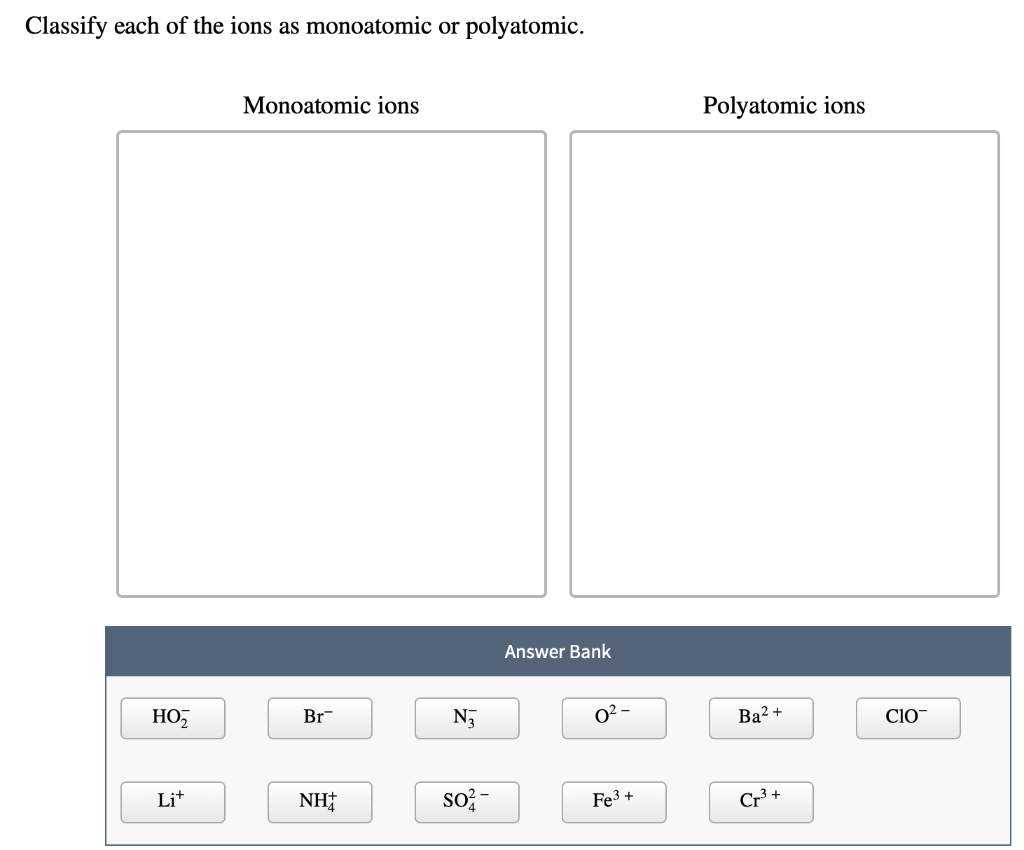 Classify Each Of The Ions As Monoatomic Or Polyatomic