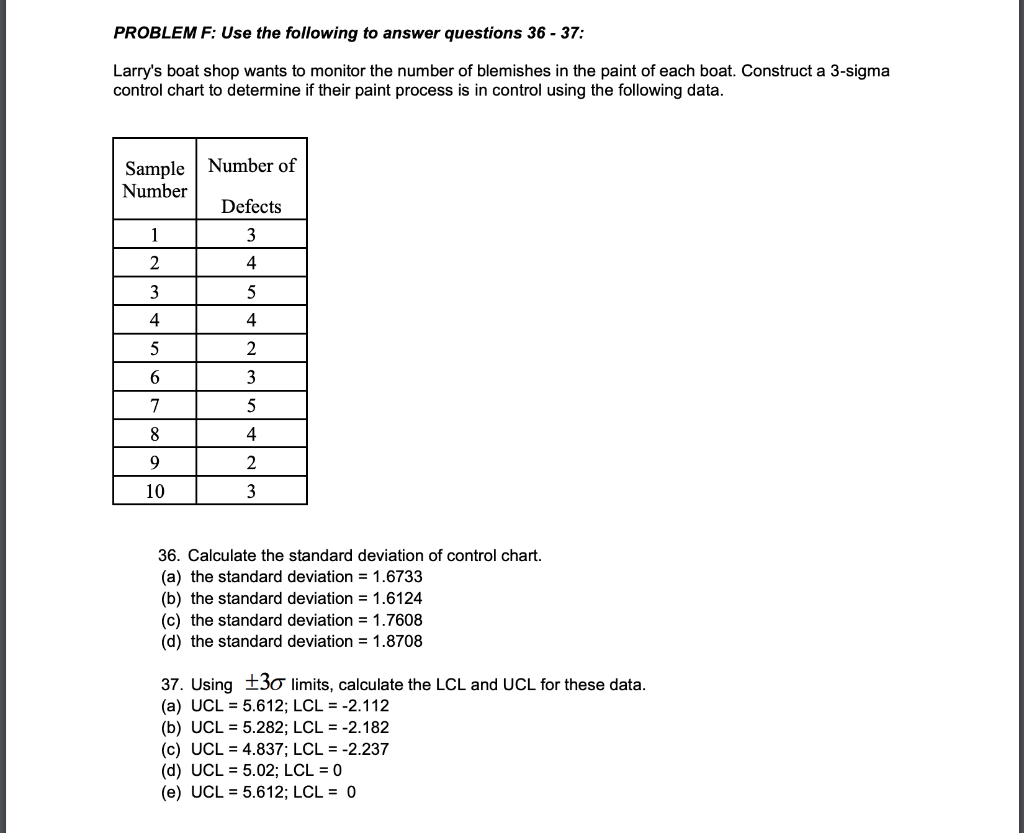 Solved PROBLEM F: Use the following to answer questions 36 - | Chegg.com