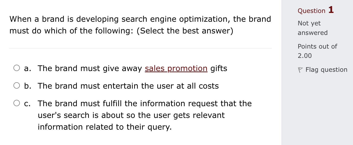 Solved Question 1 When a brand is developing search engine | Chegg.com