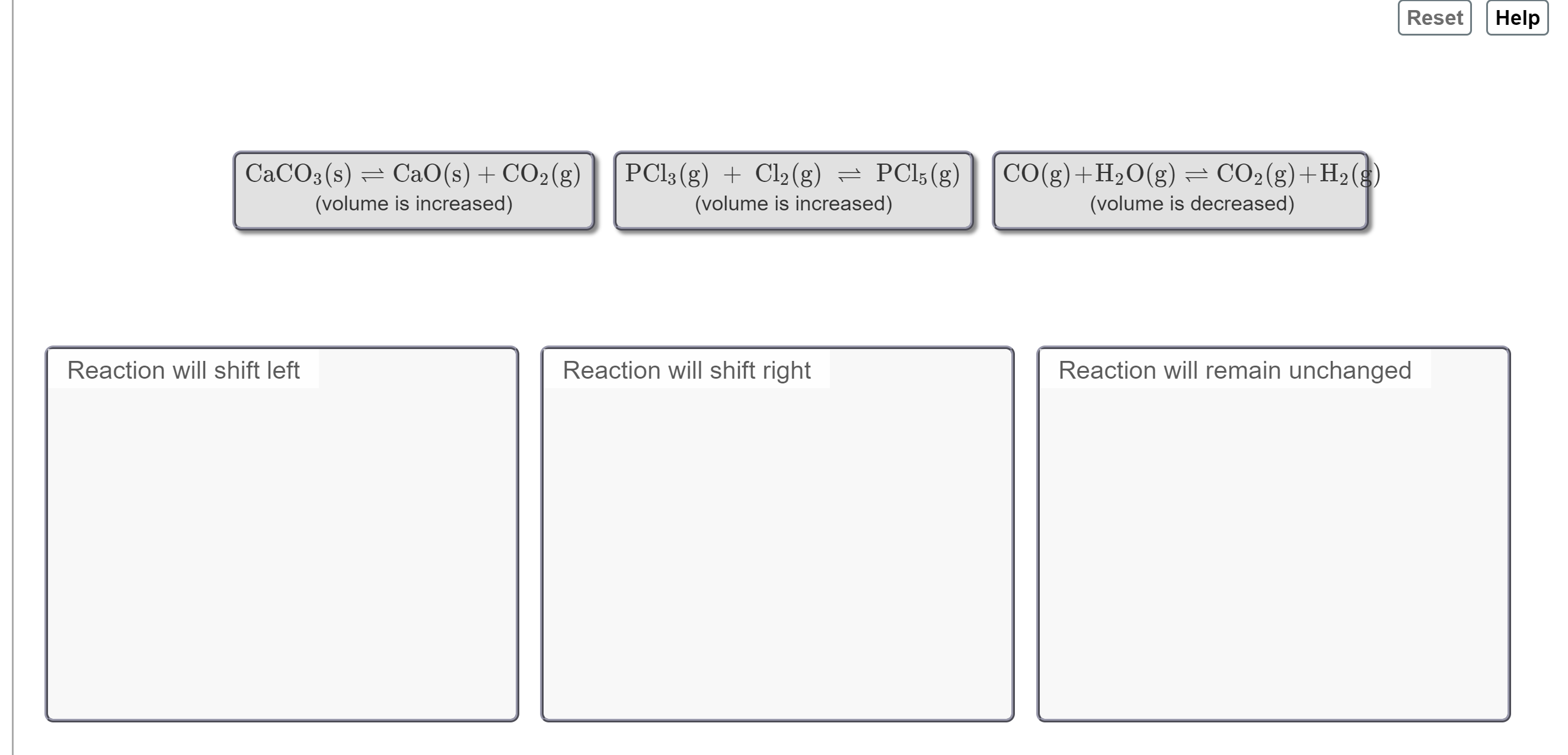 Solved CaCO3( s)⇌CaO(s)+CO2( g) (volume is increased) PCl3( | Chegg.com