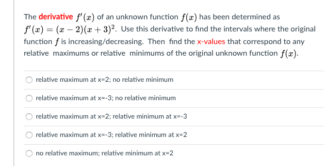 Solved The derivative f'(2) of an unknown function f(x) has | Chegg.com