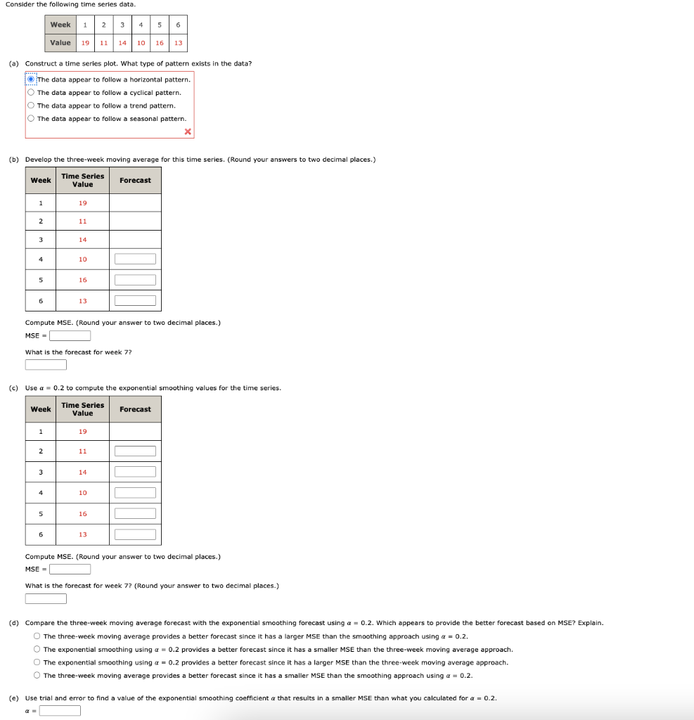 Solved Consider the following time series data. (a) | Chegg.com