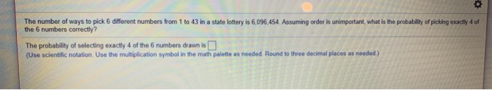 Solved The number of ways to pick 6 different numbers from 1 | Chegg.com