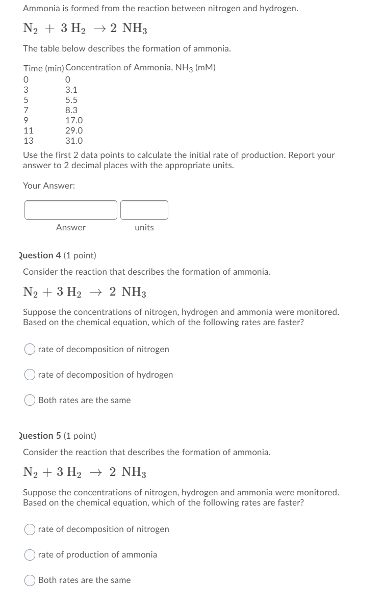Solved Ammonia is formed from the reaction between nitrogen | Chegg.com