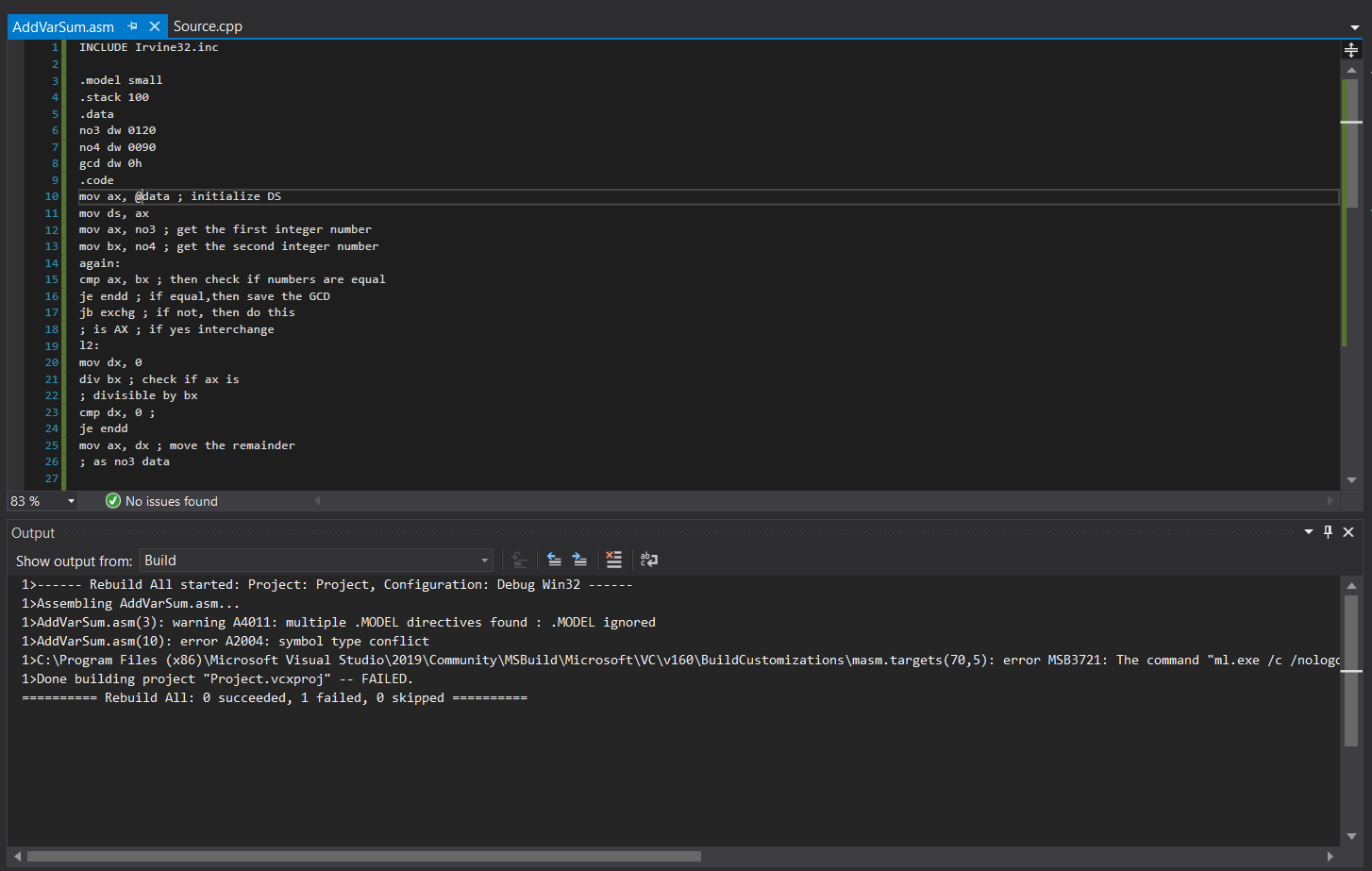 Written the code in MASM and need help fixing it ( I | Chegg.com