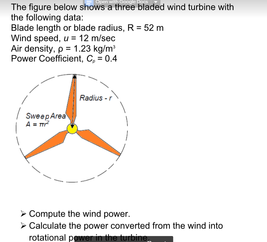 Solved The figure below shows a three bladed wind turbine | Chegg.com