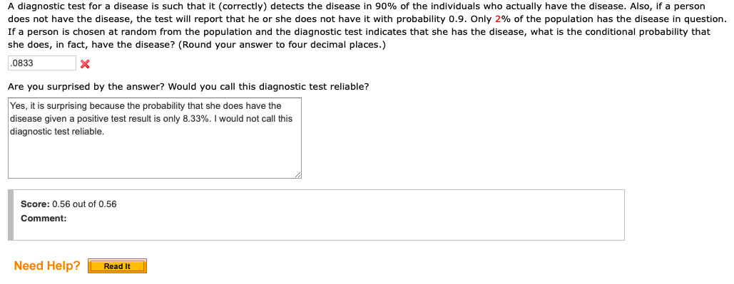 Solved A Diagnostic Test For A Disease Is Such That It | Chegg.com