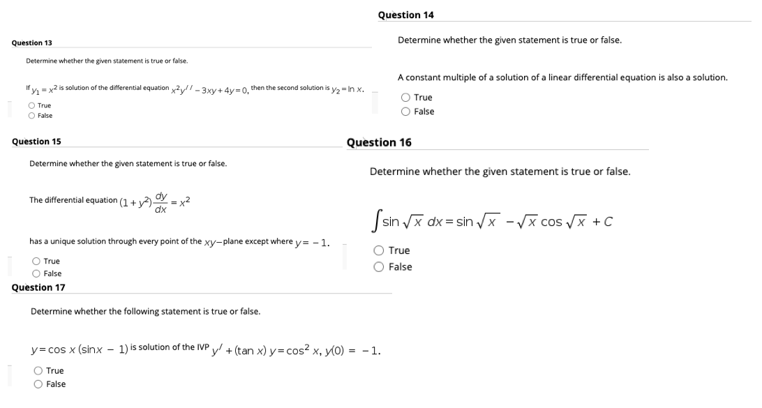 Solved Question 14 Question 13 Determine whether the given | Chegg.com